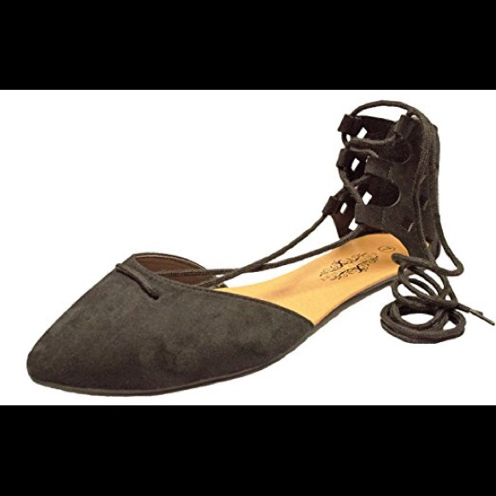 Charles Albert Black Lace Up Cutout Flats